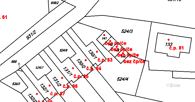 Malšovice 83 na parcele st. 130/1 v KÚ Malšovice, Katastrální mapa
