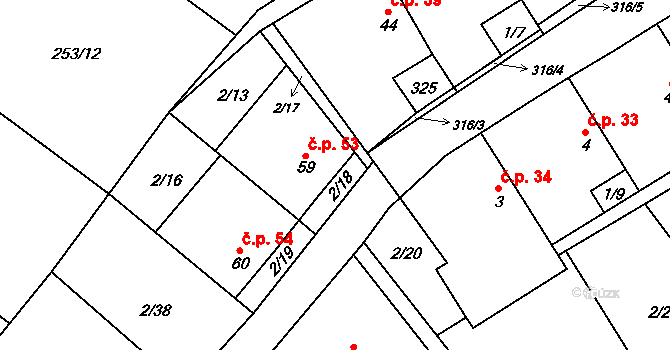 Housko 53, Vysočany na parcele st. 59 v KÚ Housko, Katastrální mapa