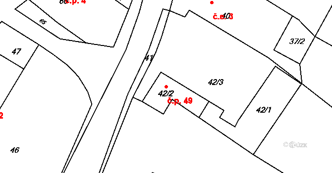 Jestřabí 49, Fulnek na parcele st. 42/2 v KÚ Jestřabí u Fulneku, Katastrální mapa