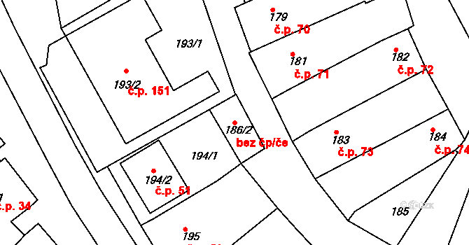 Znojmo 82411514 na parcele st. 186/2 v KÚ Konice u Znojma, Katastrální mapa