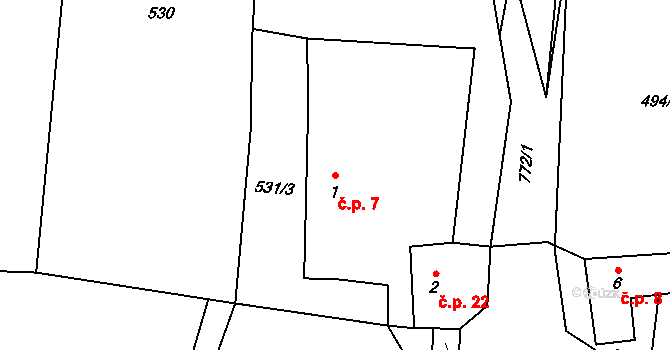 Bořanovice 7, Vimperk na parcele st. 1 v KÚ Bořanovice u Vimperka, Katastrální mapa