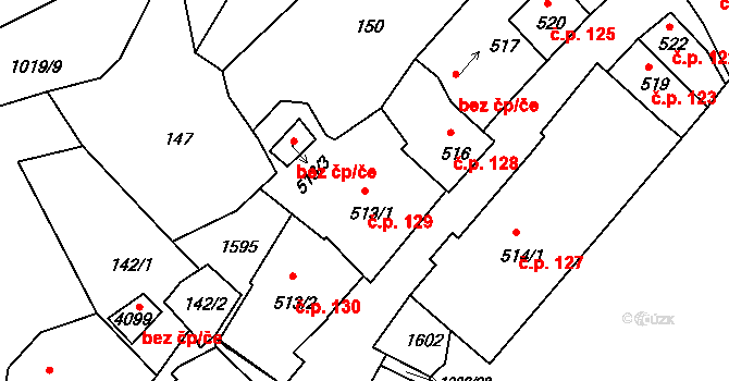 Plešivec 129, Český Krumlov na parcele st. 513/1 v KÚ Český Krumlov, Katastrální mapa