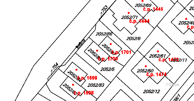 Radotín 1700, Praha na parcele st. 2052/85 v KÚ Radotín, Katastrální mapa