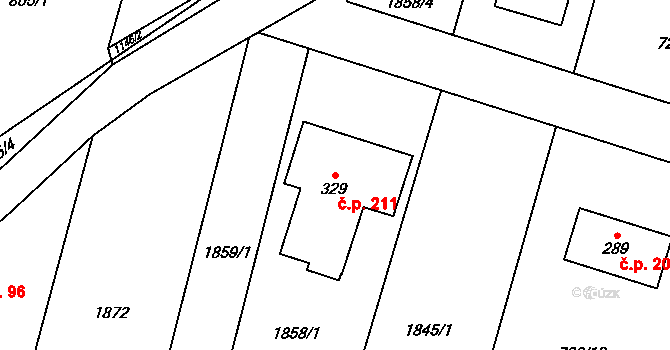 Mašovice 211 na parcele st. 329 v KÚ Mašovice u Znojma, Katastrální mapa