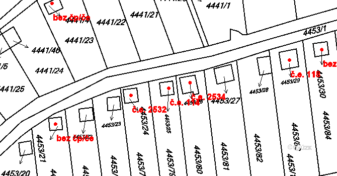Louny 114 na parcele st. 4453/25 v KÚ Louny, Katastrální mapa