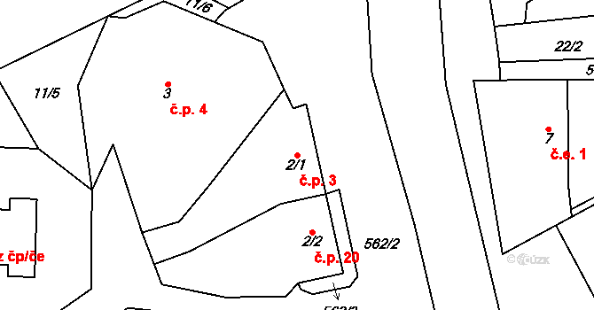 Heřmanice 3 na parcele st. 2/1 v KÚ Heřmanice u Vilémova, Katastrální mapa