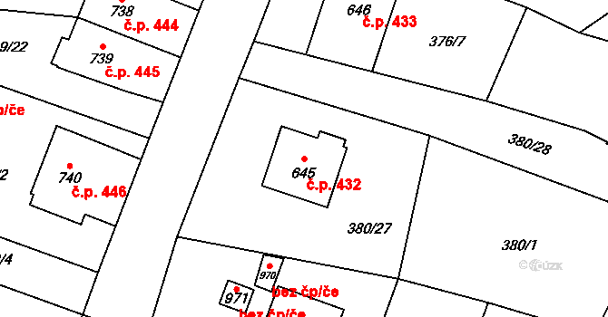Doudleby nad Orlicí 432 na parcele st. 645 v KÚ Doudleby nad Orlicí, Katastrální mapa