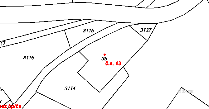 Prorubky 13, Liberk na parcele st. 35 v KÚ Prorubky, Katastrální mapa