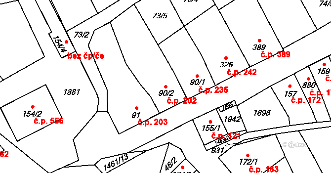 Kvasice 202 na parcele st. 90/2 v KÚ Kvasice, Katastrální mapa