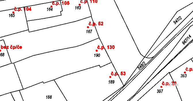 Počenice 130, Počenice-Tetětice na parcele st. 190 v KÚ Počenice, Katastrální mapa