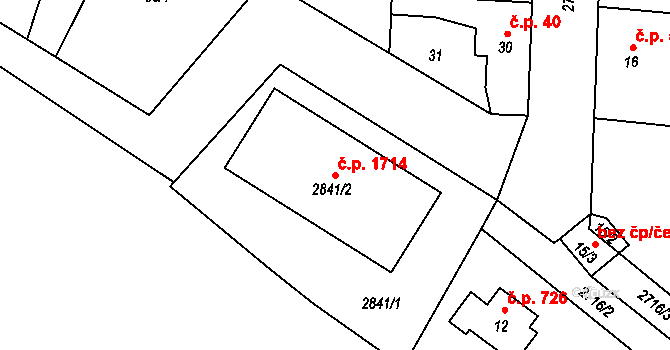 Kyje 1714, Praha na parcele st. 2841/2 v KÚ Kyje, Katastrální mapa