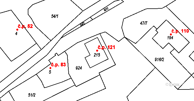 Břevenec 121, Šumvald na parcele st. 215 v KÚ Břevenec, Katastrální mapa