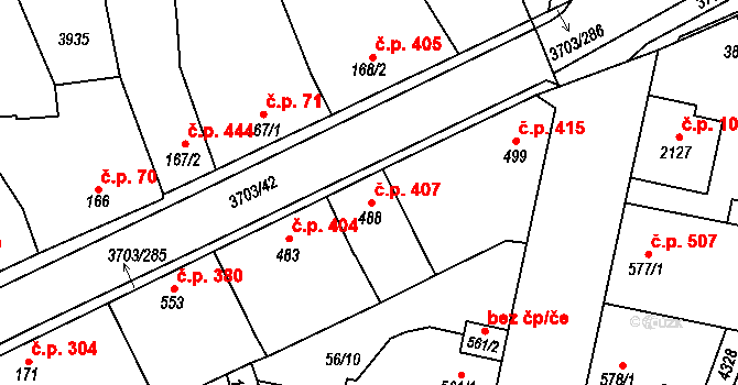 Dobřany 407 na parcele st. 488 v KÚ Dobřany, Katastrální mapa