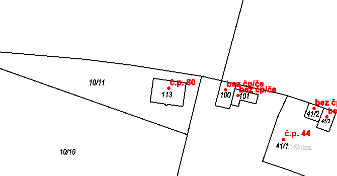 Kuchař 80, Vysoký Újezd na parcele st. 113 v KÚ Kuchař, Katastrální mapa