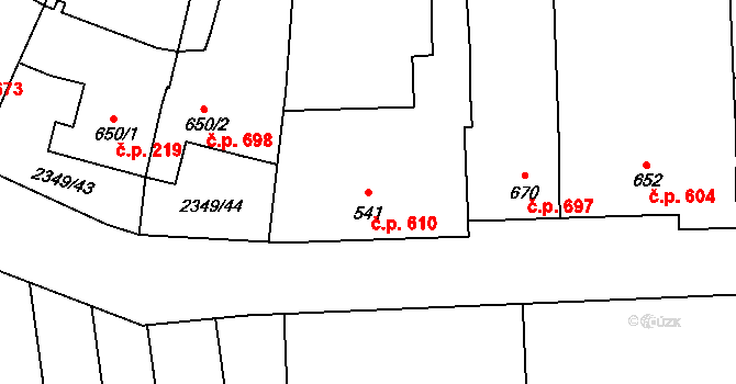Hrušovany nad Jevišovkou 610 na parcele st. 541 v KÚ Hrušovany nad Jevišovkou, Katastrální mapa