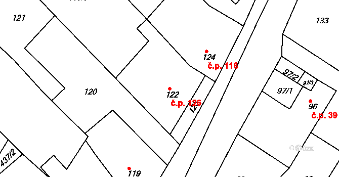 Konice 126, Znojmo na parcele st. 122 v KÚ Konice u Znojma, Katastrální mapa