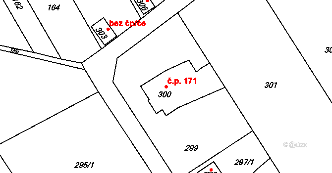 Přerov VII-Čekyně 171, Přerov na parcele st. 300 v KÚ Čekyně, Katastrální mapa