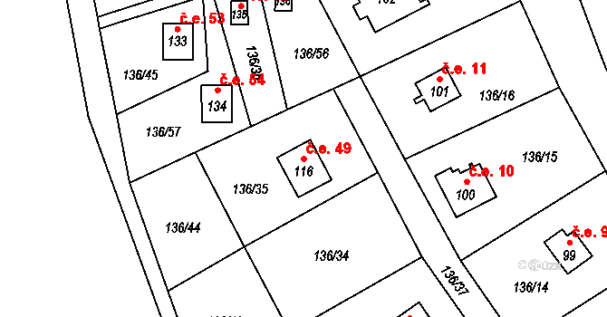 Malovidy 49, Rataje nad Sázavou na parcele st. 116 v KÚ Malovidy, Katastrální mapa