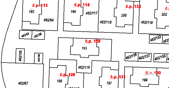 Rodov 128, Smiřice na parcele st. 193 v KÚ Rodov, Katastrální mapa