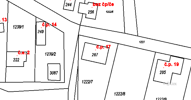 Hůrka Kapinos 17, Neveklov na parcele st. 287 v KÚ Zádolí u Neveklova, Katastrální mapa