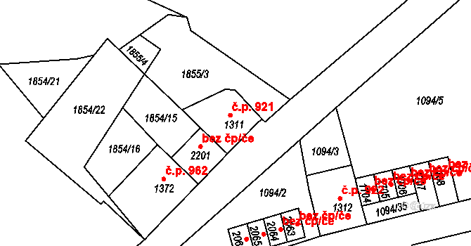 Jáchymov 921 na parcele st. 1311 v KÚ Jáchymov, Katastrální mapa