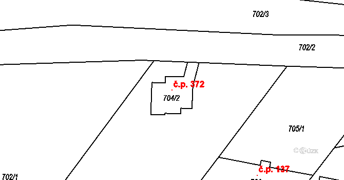 Košťálov 372 na parcele st. 704/2 v KÚ Košťálov, Katastrální mapa