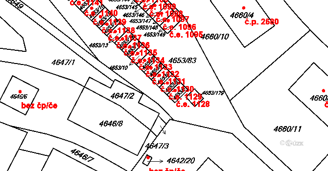 Jihlava 1129 na parcele st. 4653/6 v KÚ Jihlava, Katastrální mapa