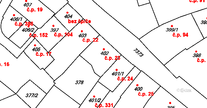 Telč-Podolí 23, Telč na parcele st. 402 v KÚ Telč, Katastrální mapa
