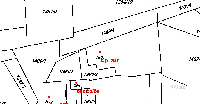 Bukovec 207 na parcele st. 505 v KÚ Bukovec u Jablunkova, Katastrální mapa