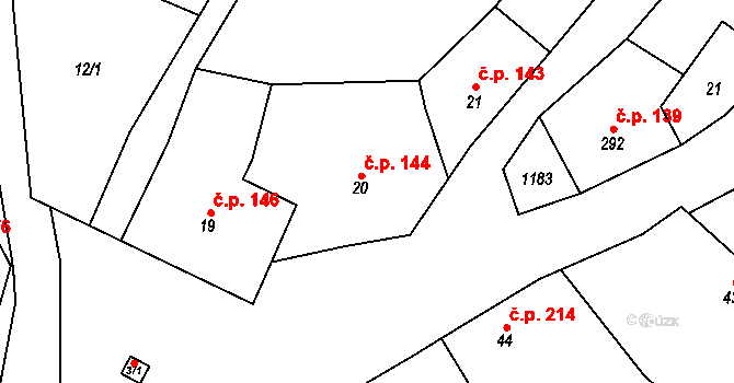 Rožďalovice 144 na parcele st. 20 v KÚ Rožďalovice, Katastrální mapa
