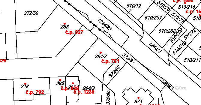 Hostivice 791 na parcele st. 284/2 v KÚ Litovice, Katastrální mapa