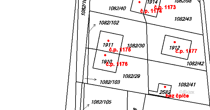 Dobříš 1176 na parcele st. 1910 v KÚ Dobříš, Katastrální mapa