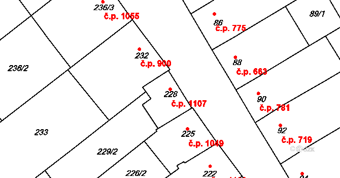 Mistřín 1107, Svatobořice-Mistřín na parcele st. 228 v KÚ Mistřín, Katastrální mapa