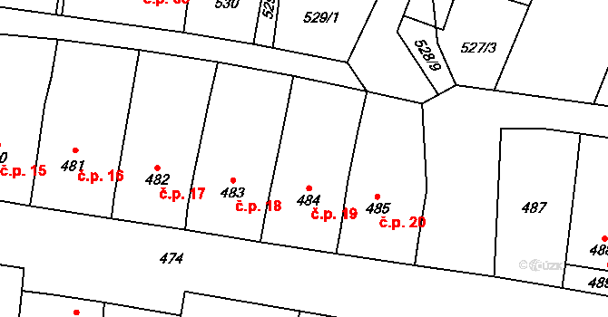 Pařezovice 19, Vyškov na parcele st. 484 v KÚ Lhota, Katastrální mapa