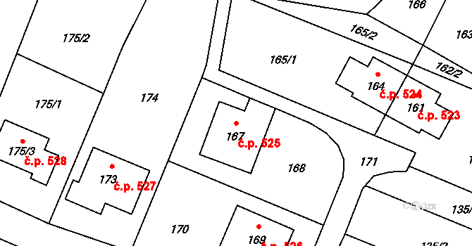 Vrbno pod Pradědem 525 na parcele st. 167 v KÚ Vrbno pod Pradědem, Katastrální mapa