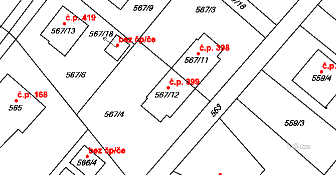 Krmelín 399 na parcele st. 567/12 v KÚ Krmelín, Katastrální mapa
