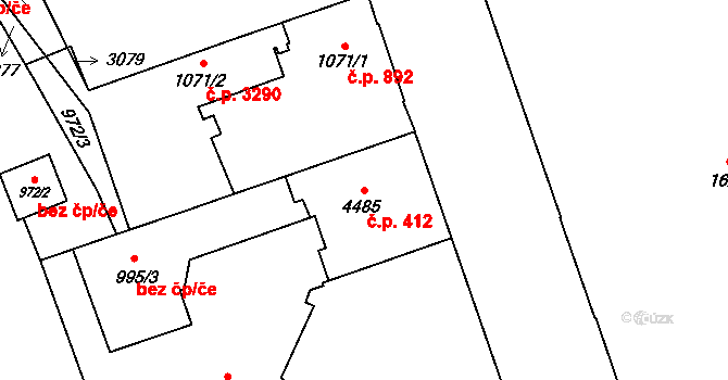 Šumperk 412 na parcele st. 4485 v KÚ Šumperk, Katastrální mapa