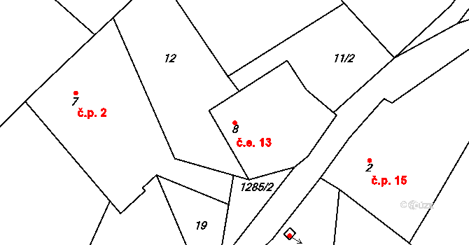 Kvasejovice 13, Sedlec-Prčice na parcele st. 8 v KÚ Kvasejovice, Katastrální mapa