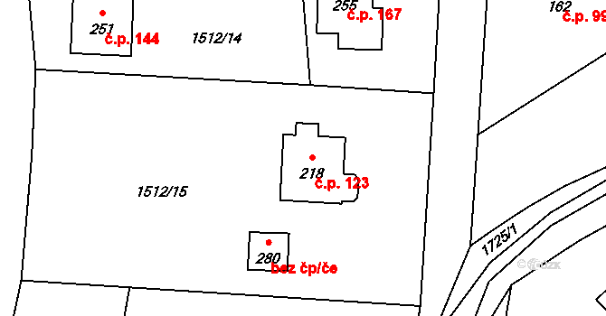Olbramovice Ves 123, Olbramovice na parcele st. 218 v KÚ Olbramovice u Votic, Katastrální mapa