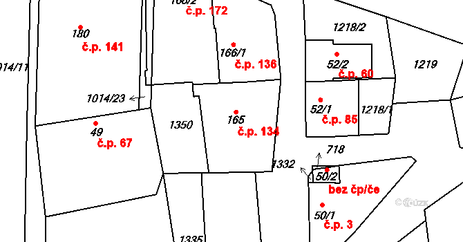 Cerhenice 134 na parcele st. 165 v KÚ Cerhenice, Katastrální mapa