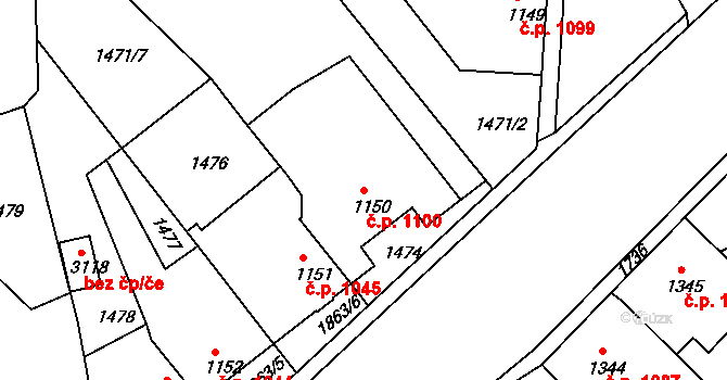 Brandýs nad Labem 1100, Brandýs nad Labem-Stará Boleslav na parcele st. 1150 v KÚ Brandýs nad Labem, Katastrální mapa