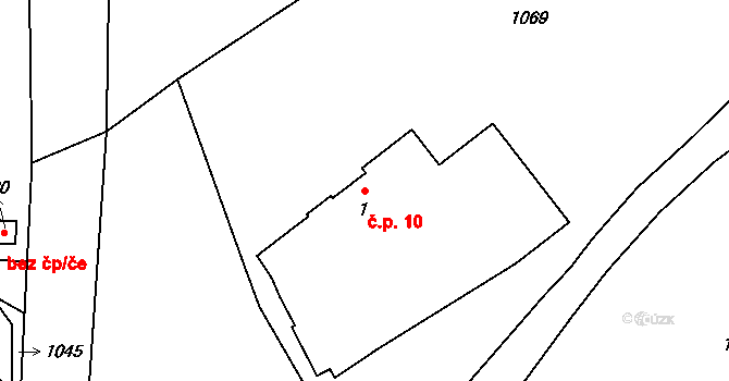 Dolní Dehtov 10, Třebihošť na parcele st. 1 v KÚ Horní Dehtov, Katastrální mapa