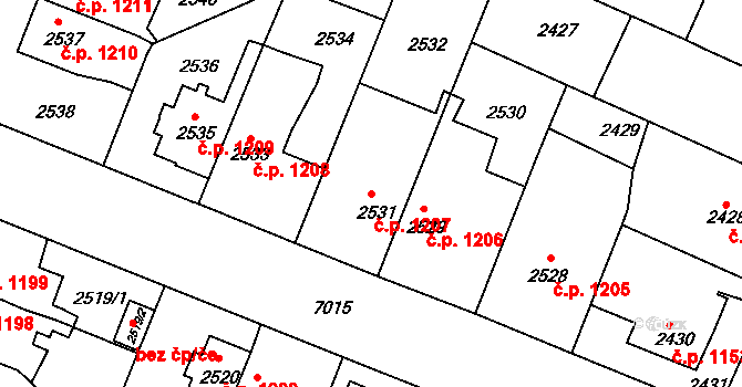 Boskovice 1207 na parcele st. 2531 v KÚ Boskovice, Katastrální mapa