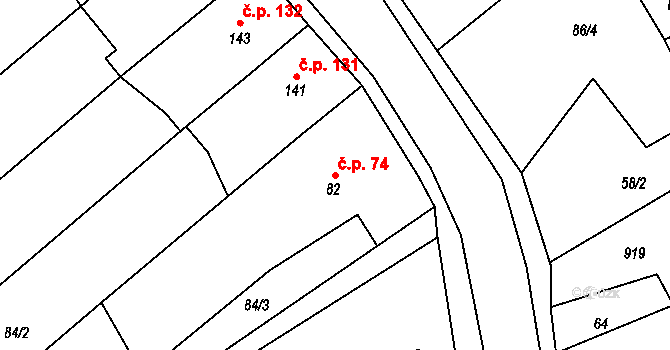 Moravská Chrastová 74, Brněnec na parcele st. 82 v KÚ Moravská Chrastová, Katastrální mapa