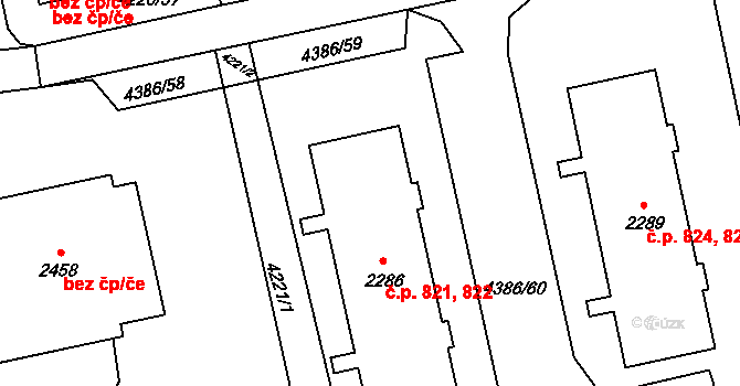 Horní Předměstí 821,822, Polička na parcele st. 2286 v KÚ Polička, Katastrální mapa