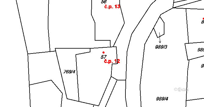 Dolní Řepčice 12, Liběšice na parcele st. 57 v KÚ Horní Nezly, Katastrální mapa