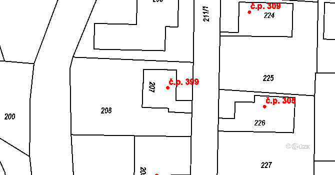 Krhová 399 na parcele st. 207 v KÚ Krhová, Katastrální mapa