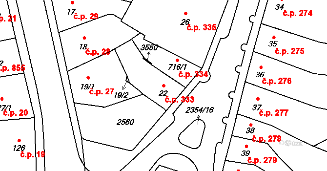 Hořice 333 na parcele st. 22 v KÚ Hořice v Podkrkonoší, Katastrální mapa