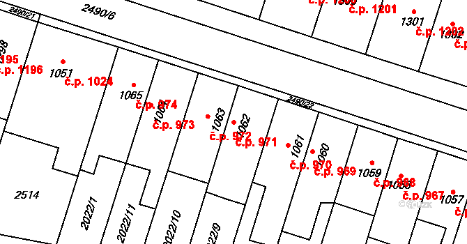 Hořice 971 na parcele st. 1062 v KÚ Hořice v Podkrkonoší, Katastrální mapa