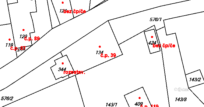 Strážkovice 39 na parcele st. 134 v KÚ Strážkovice, Katastrální mapa